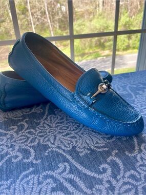 Coach Blue Pebbled Leather Bit Driving Loafers
